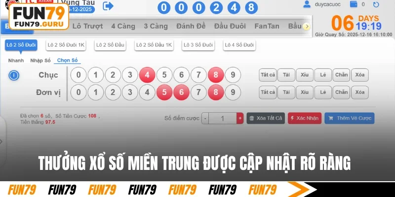 Thưởng xổ số miền Trung được cập nhật rõ ràng